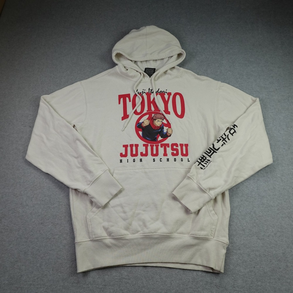 Jujutsu Kaisen Hoodie Mens Small Cream Yuji Itadori Tokyo High School Sweatshirt